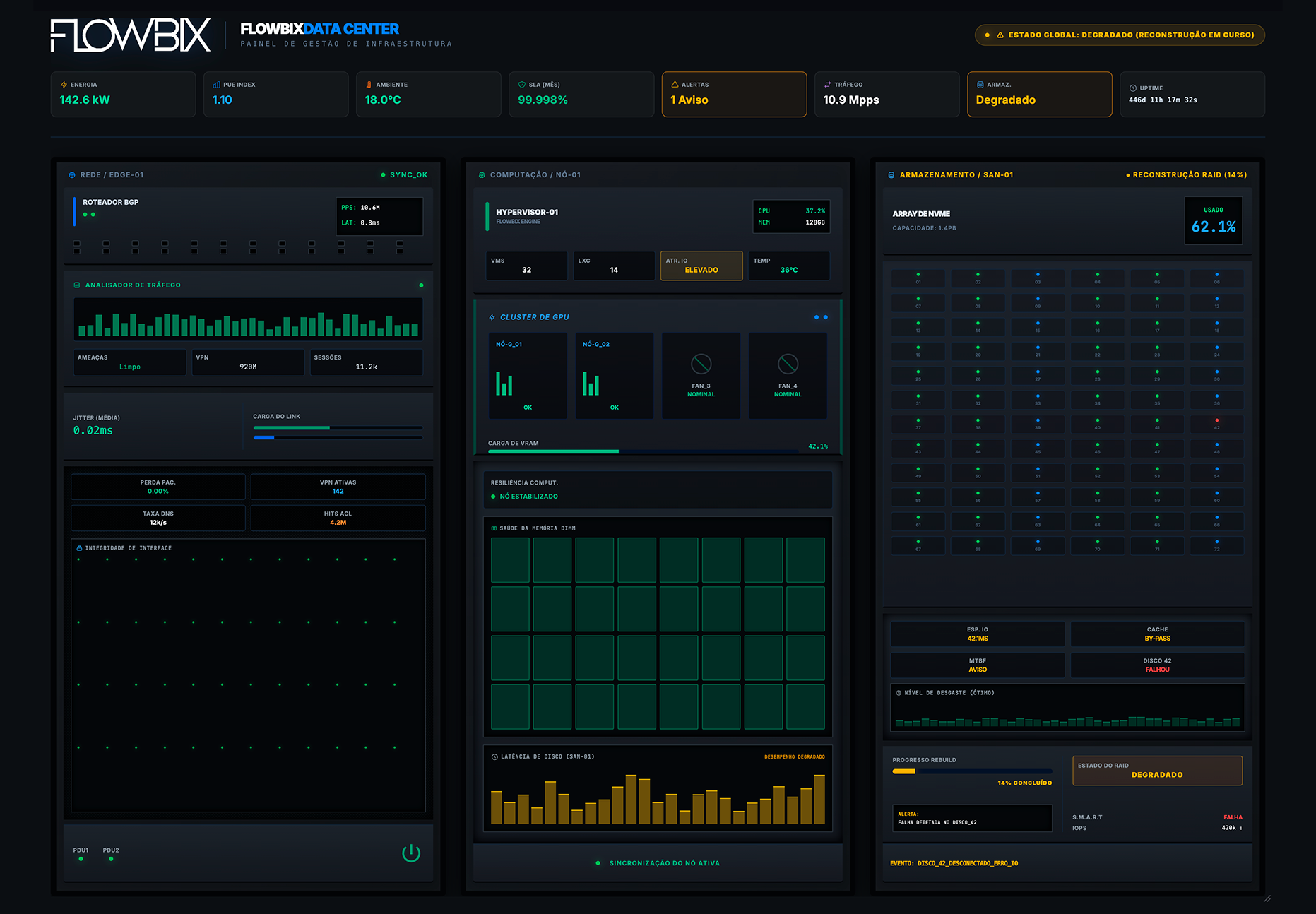 Dashboard monitoramento - Datacenter