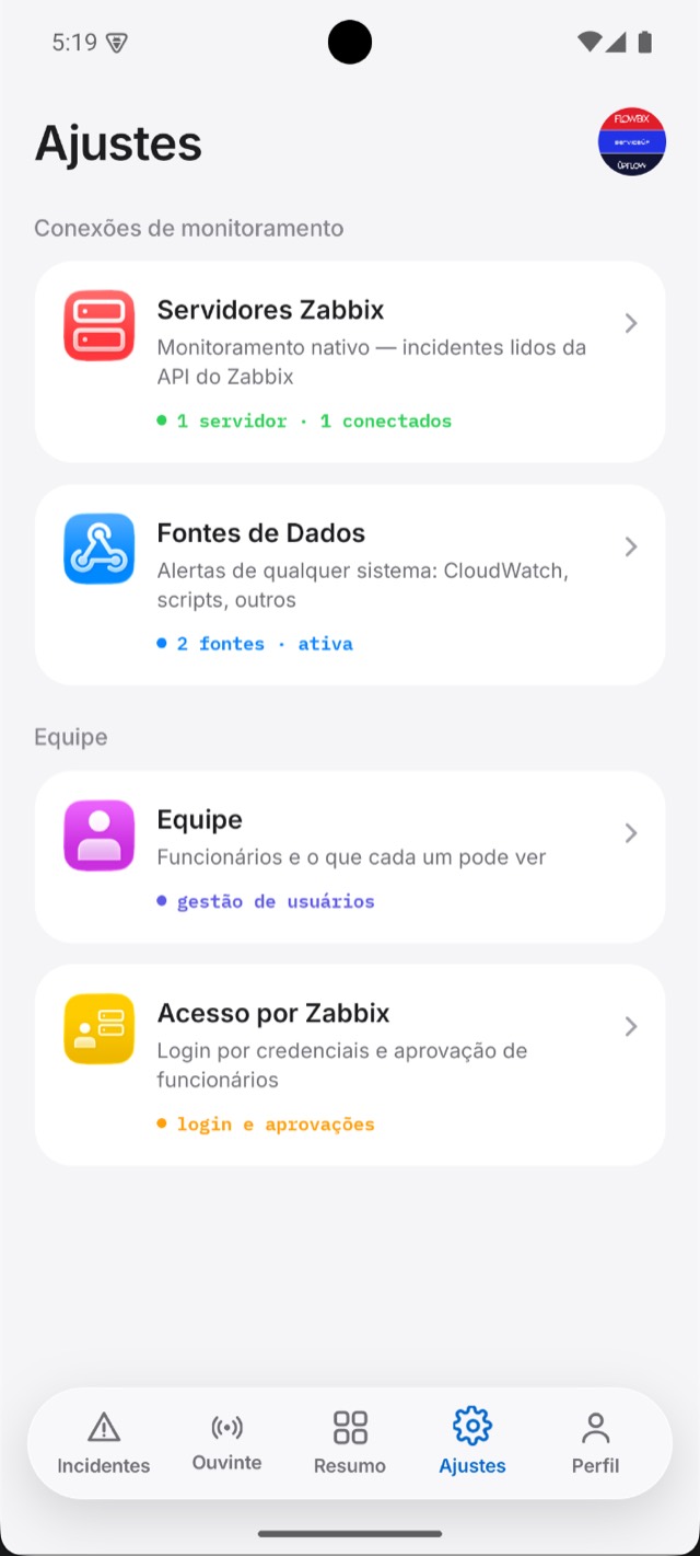 Ajustes do Sentrya com servidores de monitoramento e fontes de dados